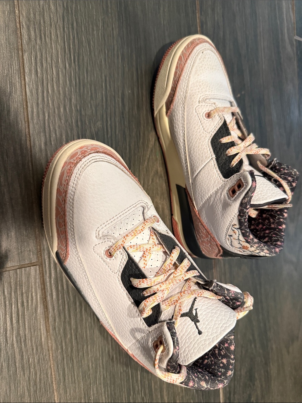 Jordan White and Pink Patterned High-Top Sneakers